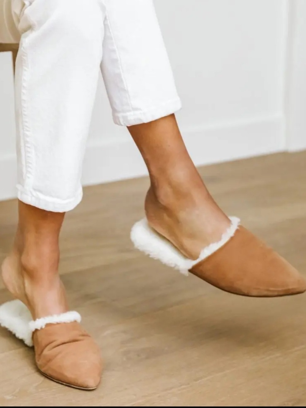 JENNI KAYNE Shearling-Lined Mule Cognac Suede Size 41 Slipper
